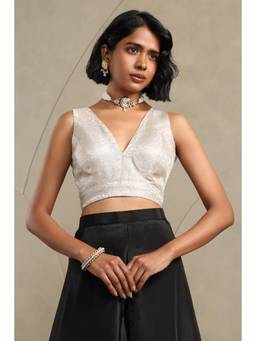 Soch - Women Silver Printed Tissue Blouse with Unstitched Sleeves