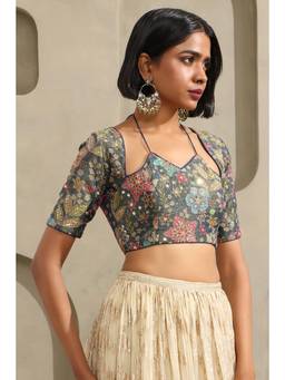 Soch - Women Navy Blue Floral Tissue Blouse