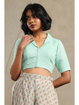 Soch - Women Green Solid/Plain Linen Blouse