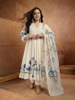 Stylum - Women Blue Floral Viscose Rayon Anarkali Kurta and Pant with Dupatta