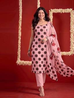 Stylum - Women Pink Printed Georgette Kurta and Pant with Dupatta