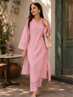 Stylum - Women Pink Solid/Plain Crepe Co-Ord Set
