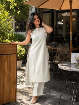Stylum - Women White Solid/Plain Viscose Rayon Co-Ord Set