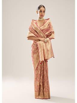KALKI FASHION - Women Pink Woven Tissue Saree with Unstitched Blouse