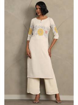 Soch - Women Off White Floral Cotton Blend Kurta