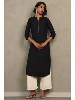 Soch - Women Black Solid/Plain Crepe Kurta