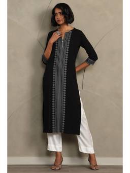 Soch - Women Black Printed Rayon Kurta