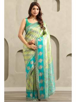 Soch - Women Green Embellished/Sequined Tissue Saree with Unstitched Blouse