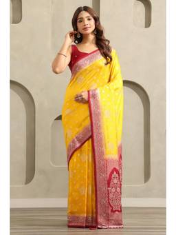 Soch - Women Yellow Embellished/Sequined Viscose Saree with Unstitched Blouse
