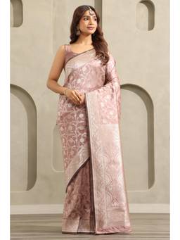 Soch - Women Pink Woven Silk Blend Saree with Unstitched Blouse