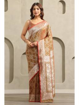 Soch - Women Brown Woven Silk Blend Saree with Unstitched Blouse