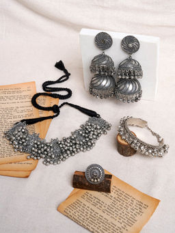 Teejh - Chittor Oxidised Silver Jewellery Set