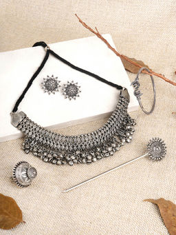 Teejh - Poompuhar Oxidised Silver Jewellery Set