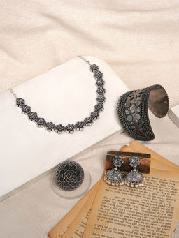 Teejh - Ongole Oxidised Silver Jewellery Set