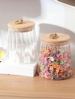 The Better Home - Borosilicate Jar with Wooden Lid and Metal Loop|LP026|620-750ml|Pack of 2