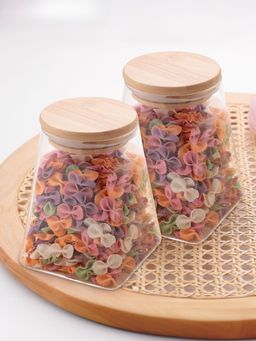 The Better Home - Borosilicate Jar with Wooden Lid|LP033|980 ml|Pack of 2