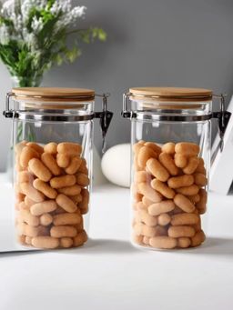 The Better Home - Borosilicate Jar with Wooden Lid|LP040|1000 ml|Pack of 2