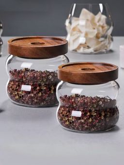 The Better Home - Borosilicate Jar with Wooden Lid|LP047|340 ml|Pack of 2