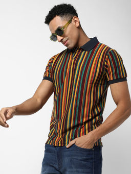 Campus Sutra - Men Striped Multicolour Regular Fit Casual T-Shirt