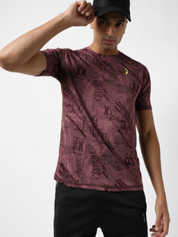 Campus Sutra - Men Maroon Printed Regular Fit Activewear T-Shirt
