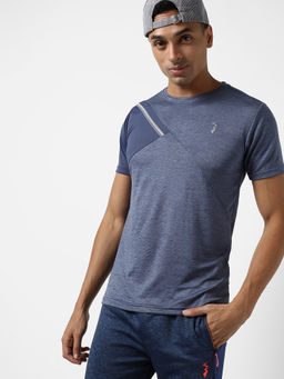 Campus Sutra - Men Indigo Blue Solid Regular Fit Activewear T-Shirt
