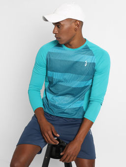 Campus Sutra - Men Blue Printed Regular Fit Activewear T-Shirt