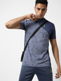 Campus Sutra - Men Indigo Blue Printed Regular Fit Activewear T-Shirt