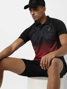 Campus Sutra - Men Black Colourblockeded Regular Fit Activewear T-Shirt