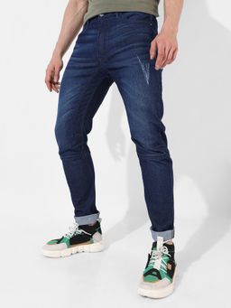 Campus Sutra - Mens Classic Blue Dark Washed Regular Fit Denim Jeans
