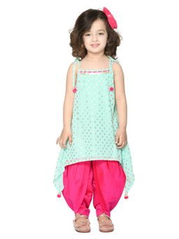 SAKA DESIGNS - Turquoise Indo Western Kurta Top and Dhoti for Girls (Set of 2)