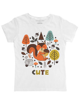 THREADCURRY - Squishy Chipmunk Girls Graphic Printed T-Shirt - White