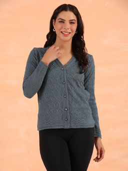 CAYMAN - Women Grey Cable Knit Woollen Cardigan