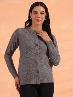 CAYMAN - Women Grey Cable Knit Woollen Cardigan