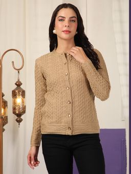 CAYMAN - Women Brown Cable Knit Woollen Cardigan