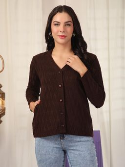 CAYMAN - Women Brown Cable Knit Woollen Cardigan