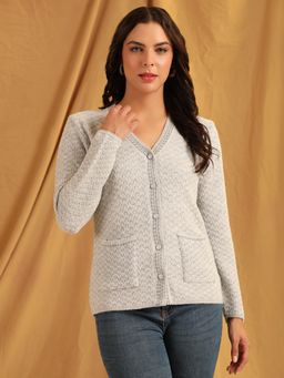 CAYMAN - Women Grey Textured Cable Knit Woollen Cardigan