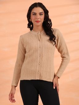 CAYMAN - Women Beige Cable Knit Woollen Cardigan