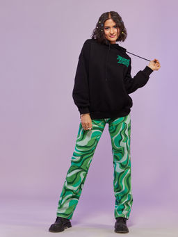 MIXT by Nykaa Fashion - Black Graphic Printed Oversized Hoodie