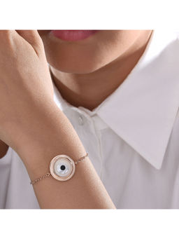 Kaj Fine Jewellery - Large Off White Evil Eye Chain Bracelet in 14KT Rose Gold