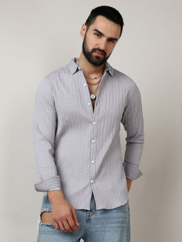 Campus Sutra - Mens Moon Grey Self-Design Striped Shirt