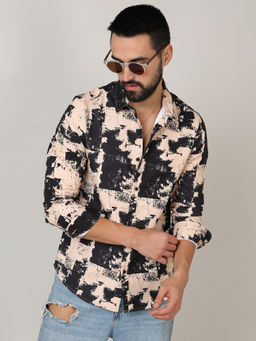 Campus Sutra - Mens Peach & Black Paint Strokes Shirt