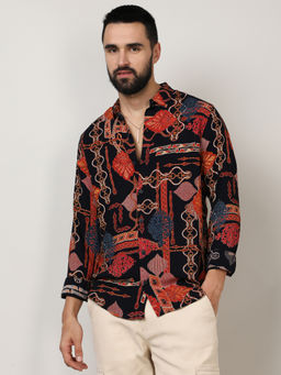 Campus Sutra - Mens Crimson Red & Black Artistic Block Shirt