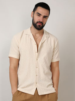Campus Sutra - Mens Beige Micro Creased Shirt