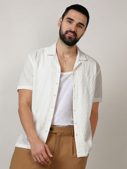 Campus Sutra - Mens Chalk White Micro Creased Shirt