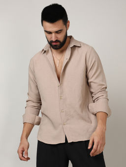 Campus Sutra - Mens Beige Self-Design Intertwine Shirt