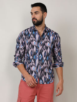 Campus Sutra - Mens Sky Blue & Pink Ikkat Shirt