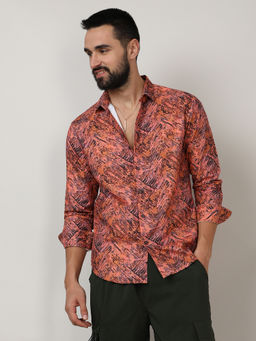 Campus Sutra - Mens Sienna Orange Animal Print Shirt