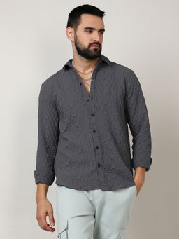 Campus Sutra - Mens Charcoal Grey Embossed Geometric Shirt