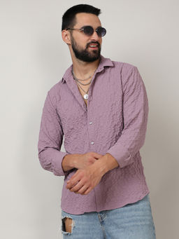 Campus Sutra - Mens Periwinkle Lavender Embossed Geometric Shirt