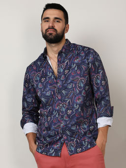 Campus Sutra - Mens Navy Blue Paisley Shirt